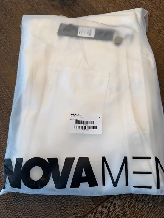 White Denim Overalls with Orange & Light Blue Scarf Accent - Picture 3 of 3